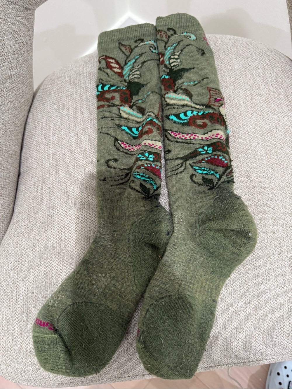 Smartwool Women’s Merino Wool Hiking Crew Socks Green Scenic Print Size S/M